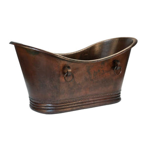 Premier Copper Products BTDR72DB 72" Hammered Copper Double Slipper Bathtub With Rings