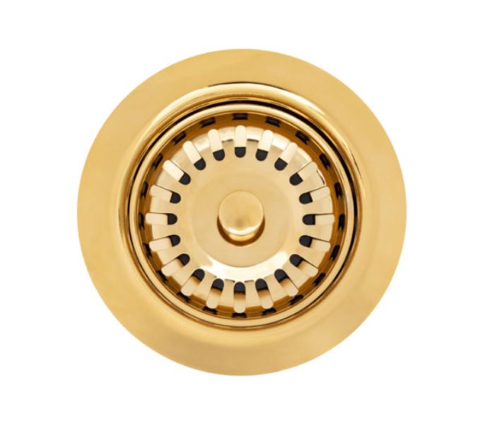 Premier Copper Products D-132PB 3.5" Kitchen, Prep, Bar Basket Strainer Drain - Polished Brass