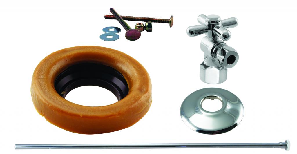 Westbrass D1615TBX Toilet Kit with 1/4-Turn 1/2 in IPS Stop and Wax Ring - Cross Handle