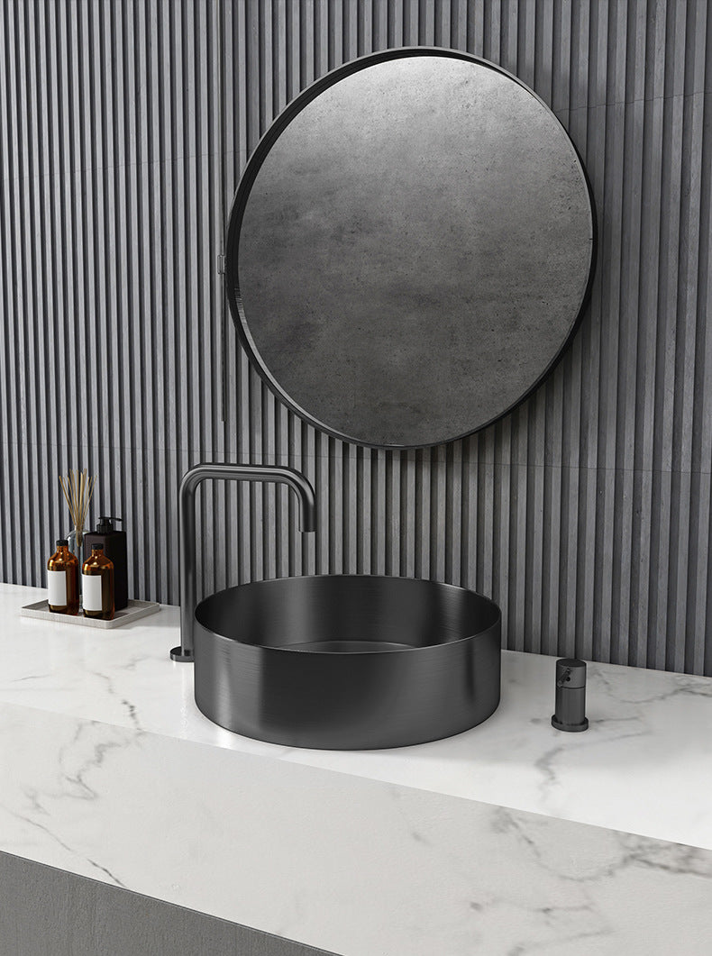 Eden Bath EB_SS001BK Round 15-in Stainless Steel Vessel Sink in Black with Drain