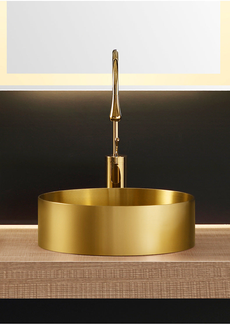 Eden Bath EB_SS001GD Round 15-in Stainless Steel Vessel Sink in Gold with Drain