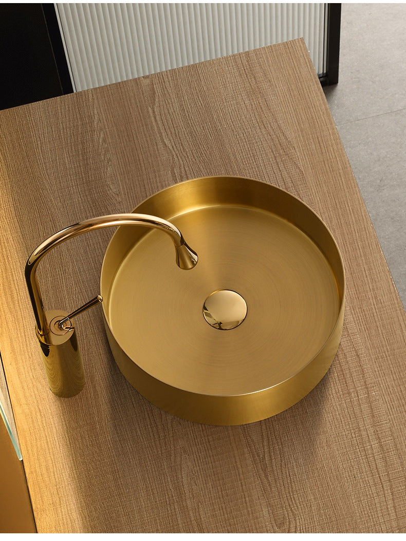 Eden Bath EB_SS001GD Round 15-in Stainless Steel Vessel Sink in Gold with Drain