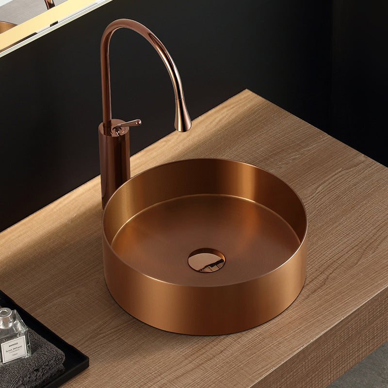 Eden Bath EB_SS001RG Round 15-in Stainless Steel Vessel Sink in Rose Gold with Drain