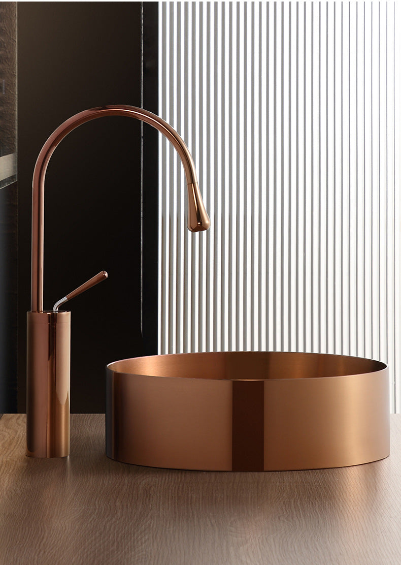 Eden Bath EB_SS001RG Round 15-in Stainless Steel Vessel Sink in Rose Gold with Drain