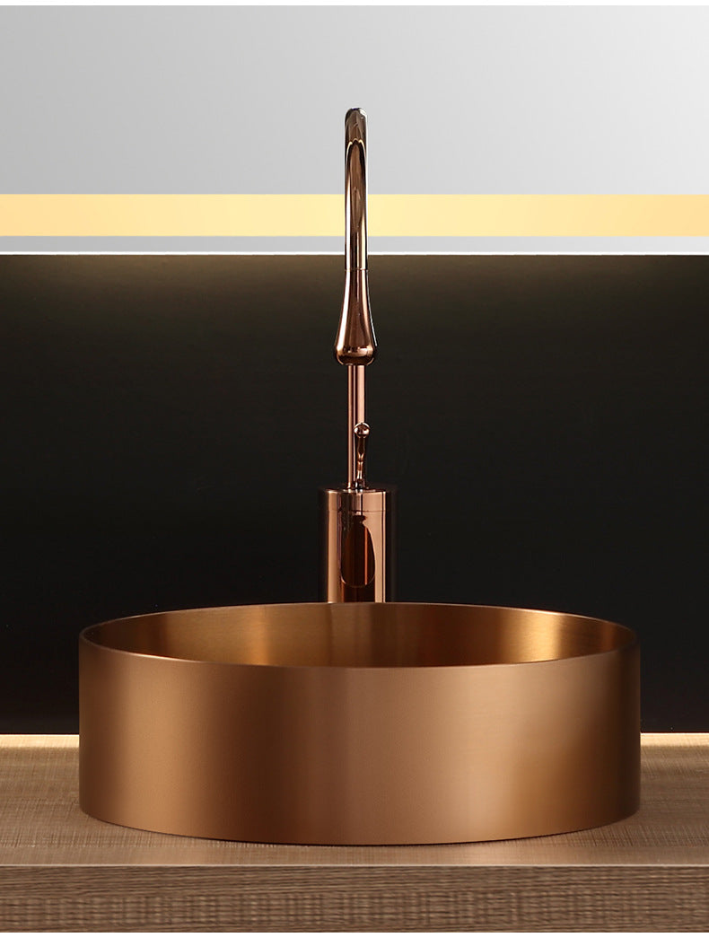 Eden Bath EB_SS001RG Round 15-in Stainless Steel Vessel Sink in Rose Gold with Drain