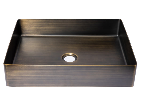 Eden Bath EB_SS002AT Rectangular 18.9 x 14.6-in Stainless Steel Vessel Sink in Antique with Drain
