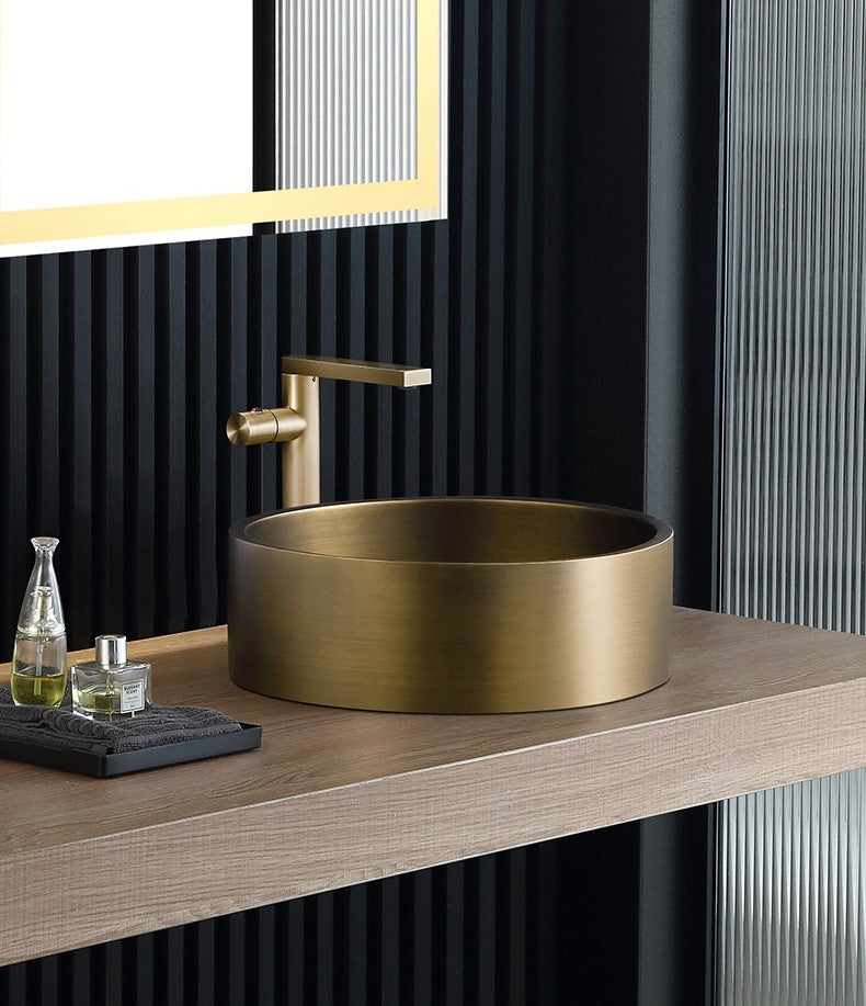 Eden Bath EB_SS003AT Round 15.75-in Stainless Steel Vessel Sink with Rim in Antique with Drain