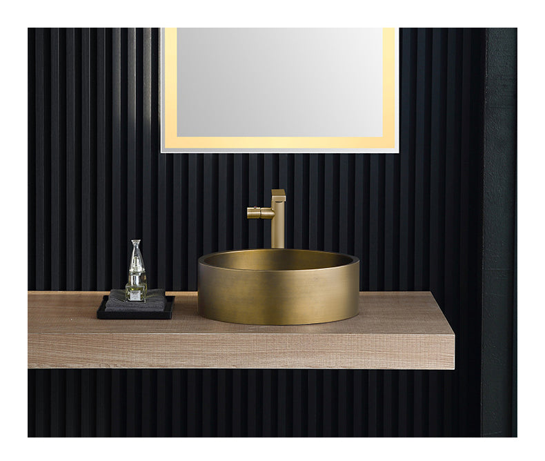 Eden Bath EB_SS003AT Round 15.75-in Stainless Steel Vessel Sink with Rim in Antique with Drain