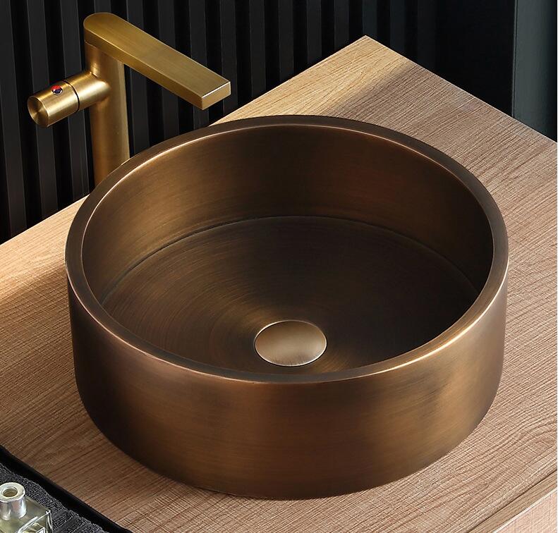 Eden Bath EB_SS003BZ Round 15.75-in Stainless Steel Vessel Sink with Rim in Bronze with Drain