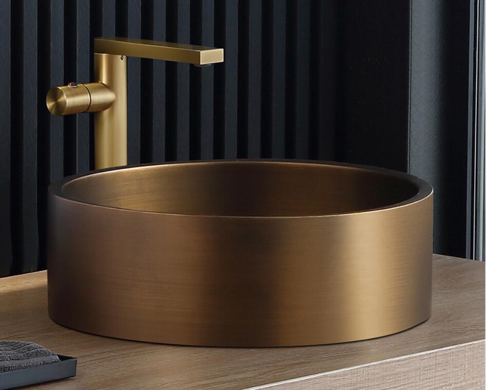 Eden Bath EB_SS003BZ Round 15.75-in Stainless Steel Vessel Sink with Rim in Bronze with Drain
