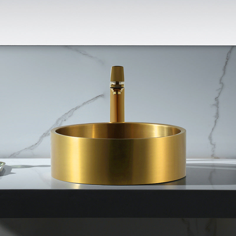 Eden Bath EB_SS003GD Round 15.75-in Stainless Steel Vessel Sink with Rim in Gold with Drain