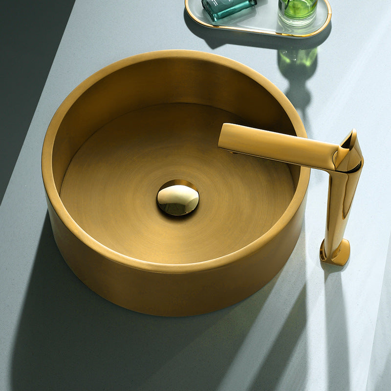 Eden Bath EB_SS003GD Round 15.75-in Stainless Steel Vessel Sink with Rim in Gold with Drain