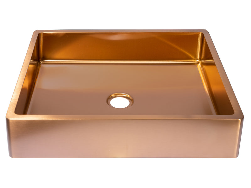 Eden Bath EB_SS004RG Rectangular 18.7 x 15.75-in Stainless Steel Vessel Sink with Rim in Rose Gold with Drain