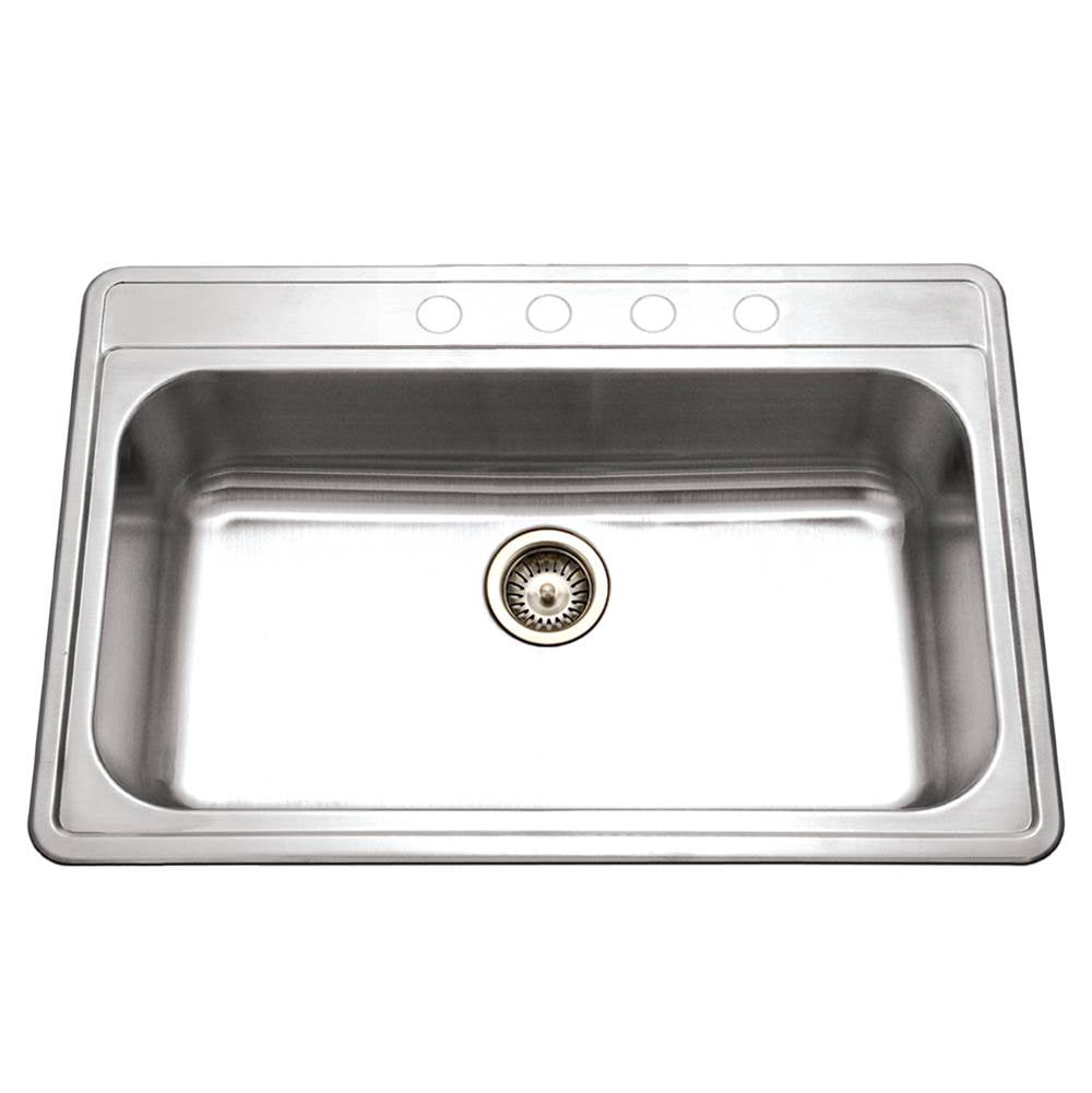 Hamat EDI-3322ST-4-20 Topmount Stainless Steel 4-Hole Large Single Bowl Kitchen Sink