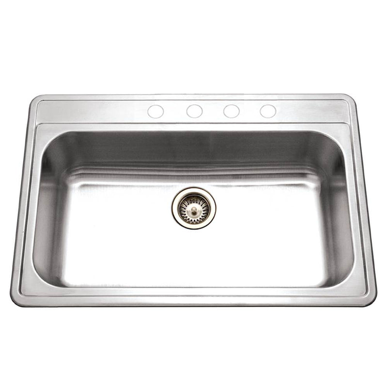 Hamat EDI-3322ST-4-1 Topmount Stainless Steel 4-Hole Large Single Bowl Kitchen Sink