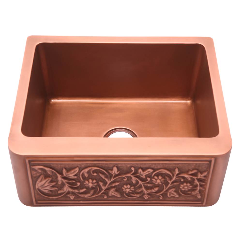Barclay FSCSB3082-SAC Cilantro 25 Emobossed Single Bowl Copper Farmer Sink  - Smooth Antique Copper