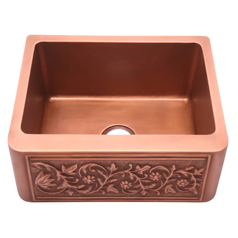 Barclay FSCSB3082-SAC Cilantro 25 Emobossed Single Bowl Copper Farmer Sink  - Smooth Antique Copper
