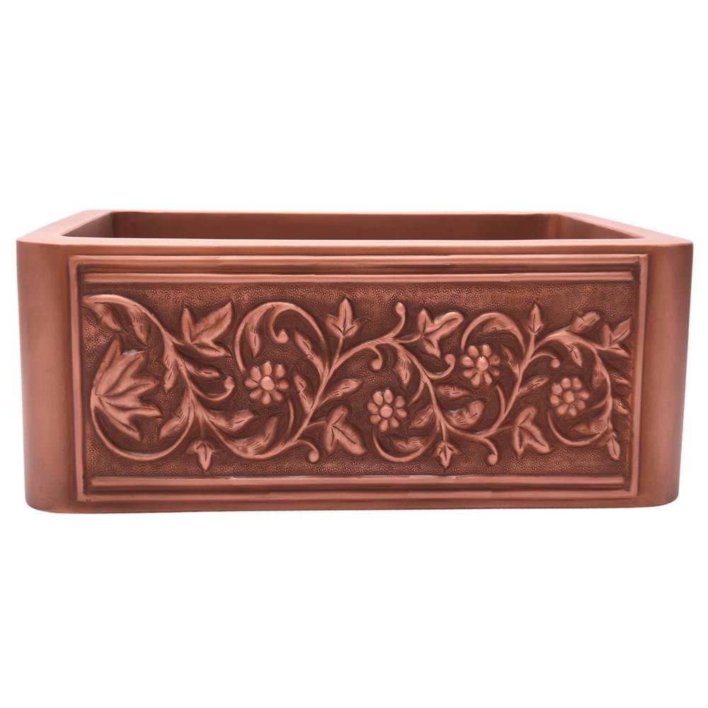 Barclay FSCSB3088-SAC Cilantro 36 Emobossed Single Bowl Copper Farmer Sink  - Smooth Antique Copper