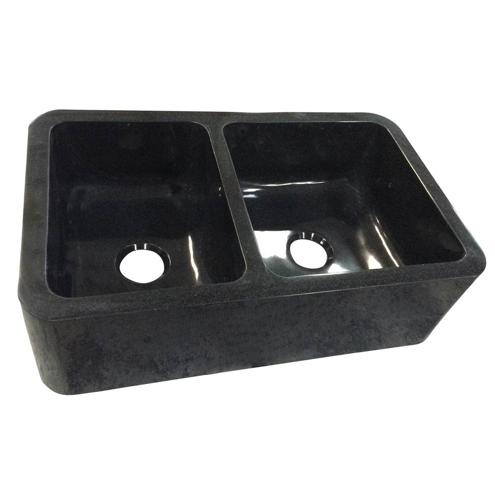 Barclay FSGDB4502-GPBL Aubrey 36 Polished GraniteOffset Double Bowl Farmer Sink  - Polished Black