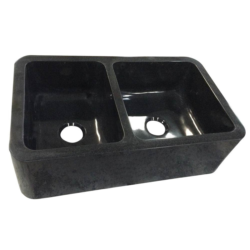 Barclay FSGDB4502-GPBL Aubrey 36 Polished GraniteOffset Double Bowl Farmer Sink  - Polished Black
