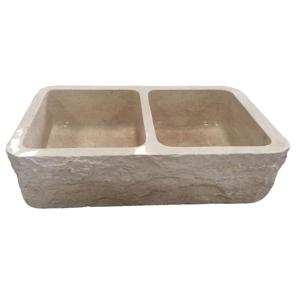 Barclay FSMD5572-MPGA Rushmore Double Bowl Farmer Sink With Chiseled Apron 36  - Polished Marble