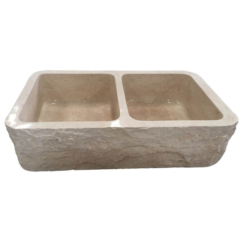 Barclay FSMD5572-MPGA Rushmore Double Bowl Farmer Sink With Chiseled Apron 36  - Polished Marble