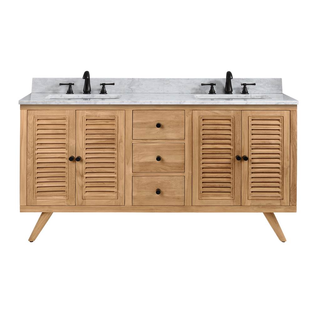 Avanity HARPER-VS61-NT Harper 61 in. Vanity Combo in Natural Teak with Carrara White Marble Top