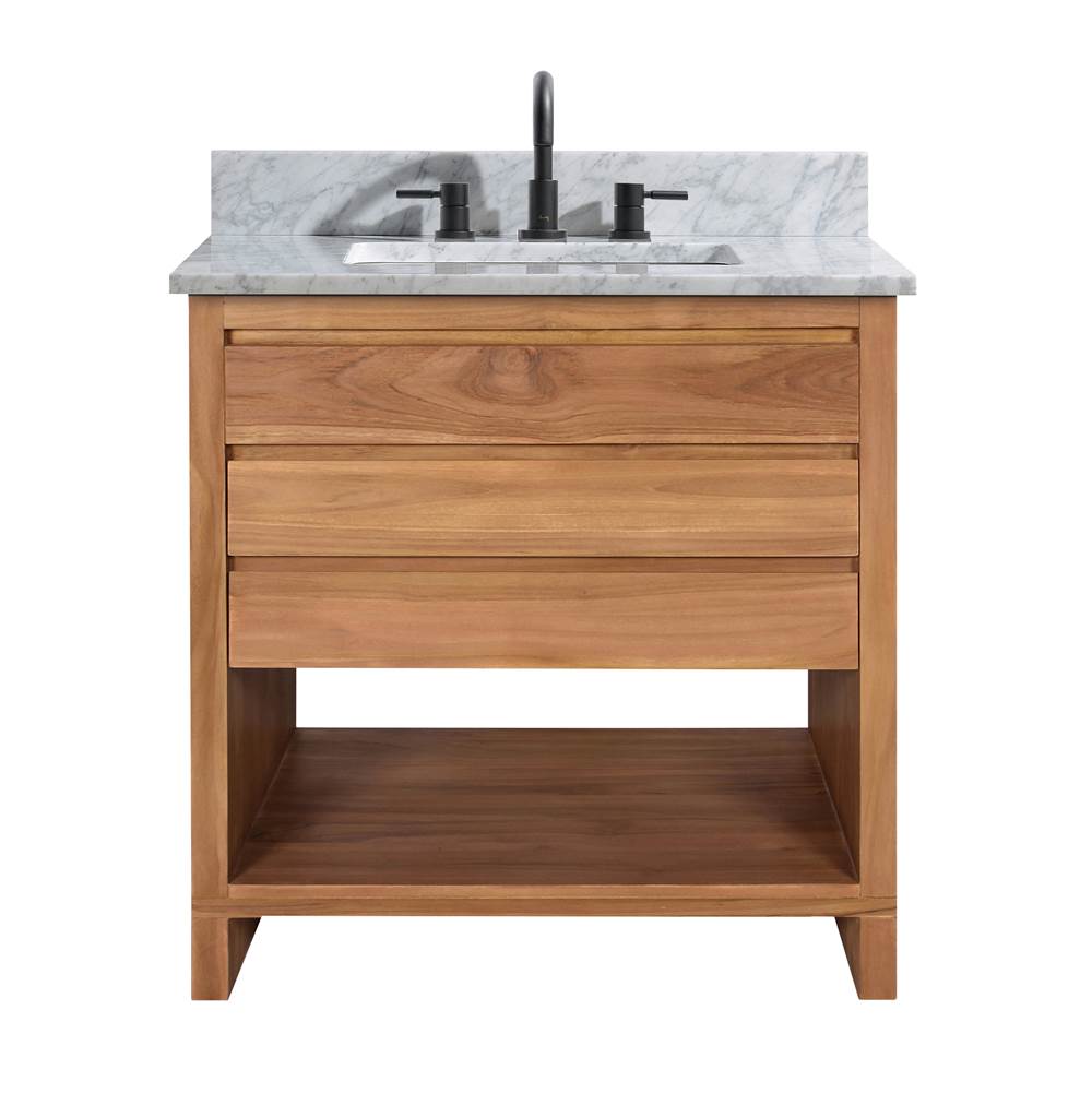 Avanity KAI-VS31-NT Kai 31 in. Vanity in Natural Teak with Carrara White Marble Top