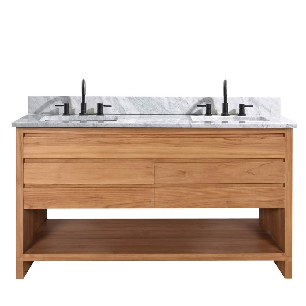 Avanity KAI-VS61-NT Kai 61 in. Vanity in Natural Teak with Carrara White Marble Top