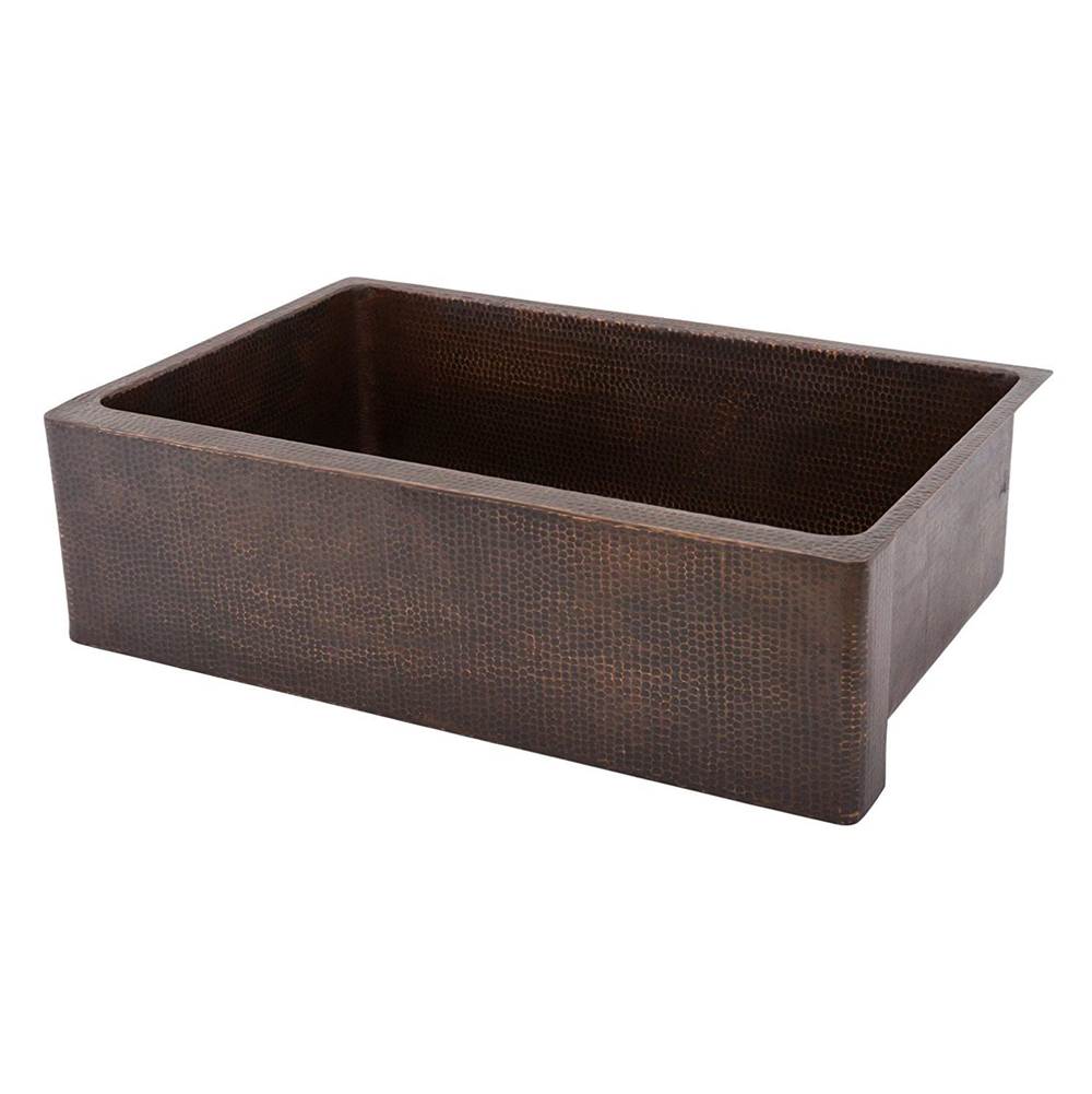 Premier Copper Products KASDB33229R 33" Hammered Copper Apron Front Single Basin Kitchen Sink w/ Rings