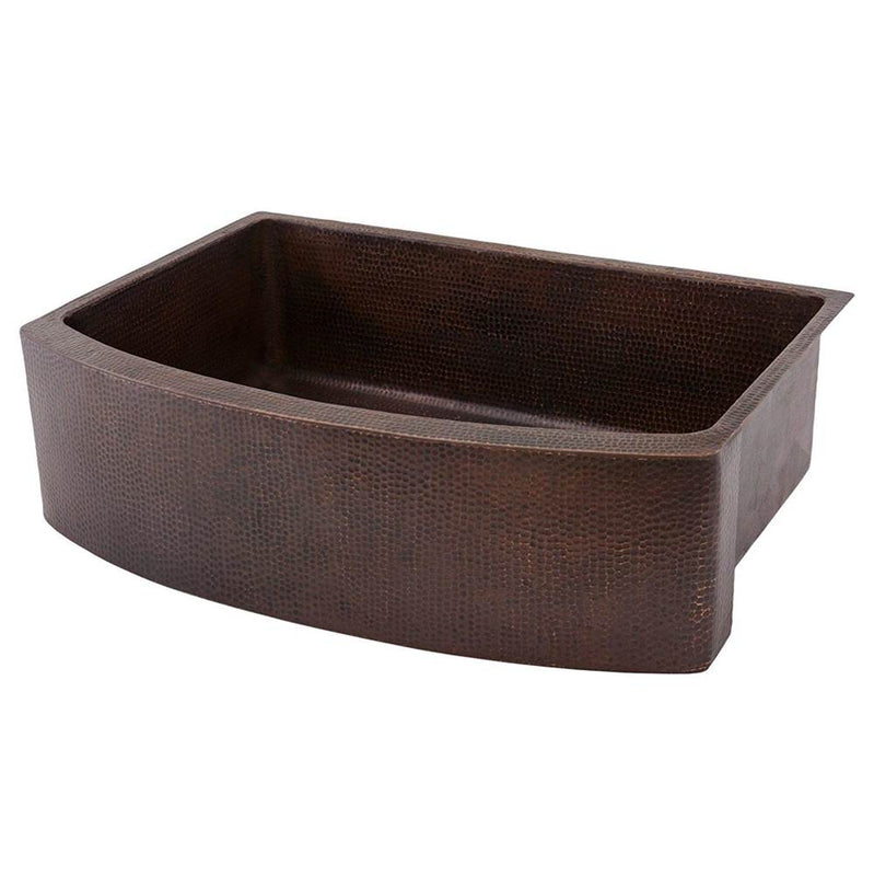Premier Copper Products KASRDB30249 30" Hammered Copper Rounded Apron Front Single Basin Kitchen Sink