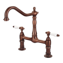Load image into Gallery viewer, Barclay KFB514-PL Guthrie Kitchen Bridge Faucet Porcelain Lever Handle