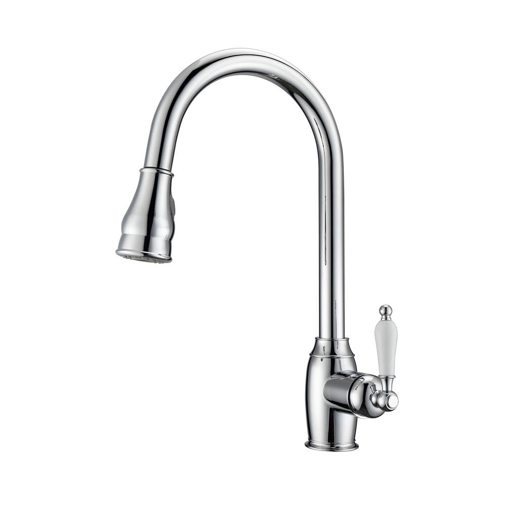 Barclay KFS408-L3 Bay Kitchen Faucet Pull-Out Spray Porcelain Handles