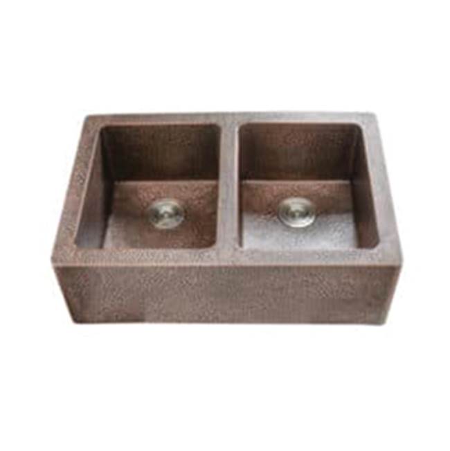 Lenova CA-134 Undermount Double Bowl 33 x 22 x 10 - Hammer Copper