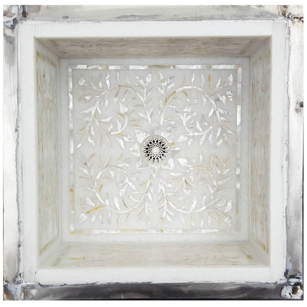 Linkasink MI15 W Square Floral Mother Of Pearl Inlay - Undermount - White Marble