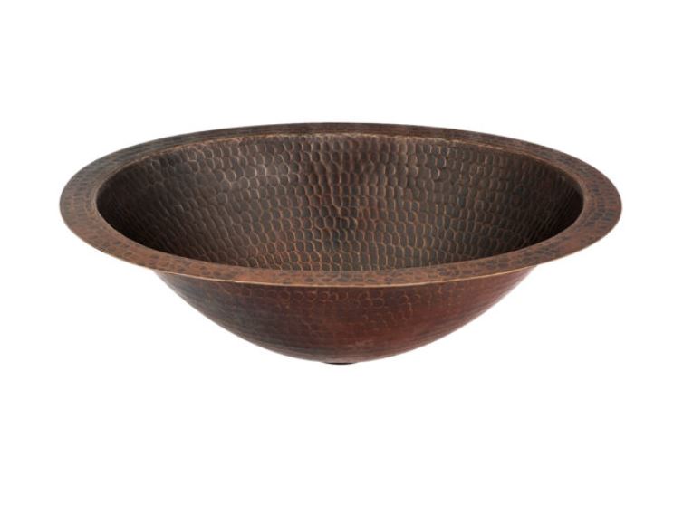 Premier Copper Products LO15FDB 15" Oval Under Counter Hammered Copper Bathroom Sink