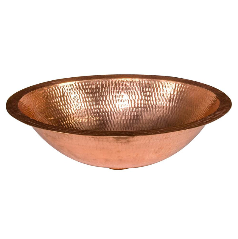 Premier Copper Products LO17FPC 17" Oval Under Counter Hammered Copper Bathroom Sink in Polished Copper