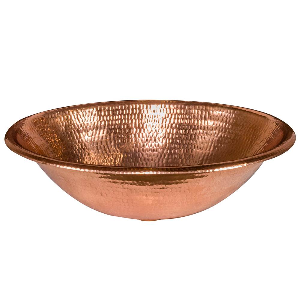 Premier Copper Products LO17RPC 17" Oval Self Rimming Hammered Copper Bathroom Sink in Polished Copper