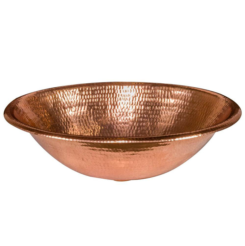 Premier Copper Products LO17RPC 17" Oval Self Rimming Hammered Copper Bathroom Sink in Polished Copper
