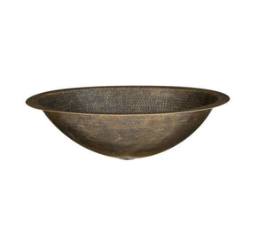 Premier Copper Products LO19FAB 19" Oval Under Counter Hammered Copper Bathroom Sink in Antique Brass