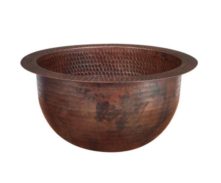 Premier Copper Products LR10FDB 10" Round Under Counter Hammered Copper Bathroom Sink