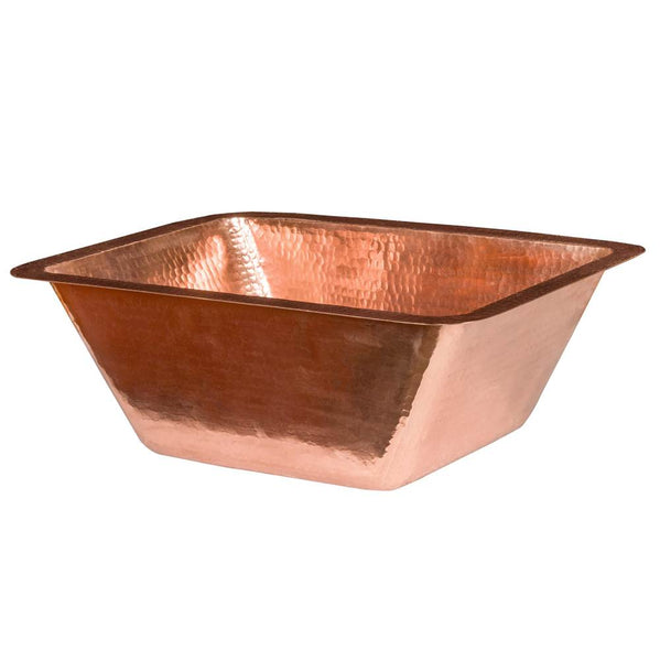 Premier Copper Products LRECPC 17" Rectangle Under Counter Hammered Copper Bathroom Sink in Polished Copper