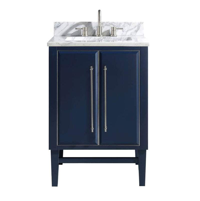 Avanity MASON-VS25-NBS-C Mason 25 in. Vanity Combo in Navy Blue with Silver Trim and Carrara White Marble Top