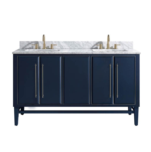 Avanity MASON-VS61-NBS-C Mason 61 in. Vanity Combo in Navy Blue with Silver Trim and Carrara White Marble Top