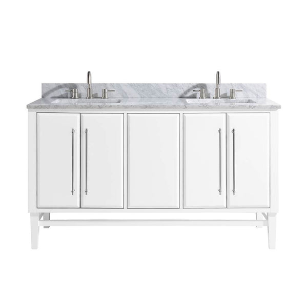 Avanity MASON-VS61-WTS-C Mason 61 in. Vanity Combo in White with Silver Trim and Carrara White Marble Top