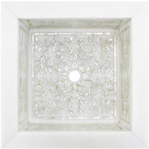 Linkasink MI05 W Floral Mother Of Pearl Inlay Bar Sink - Drop-In - White Marble