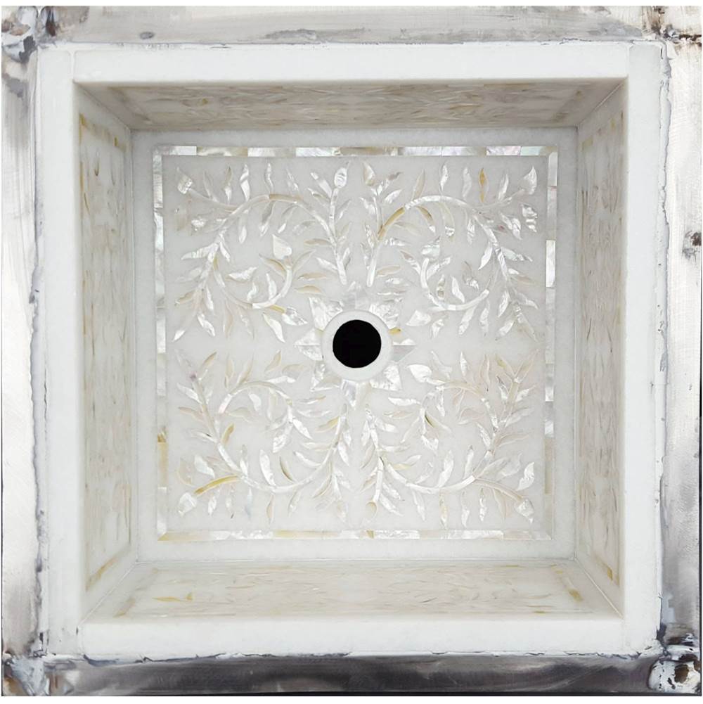Linkasink MI06 W Floral Mother Of Pearl Inlay Bar Sink - Undermount - White Marble