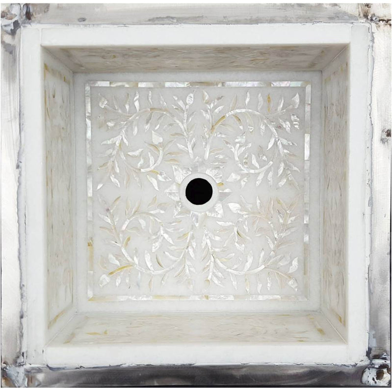 Linkasink MI06 W Floral Mother Of Pearl Inlay Bar Sink - Undermount - White Marble