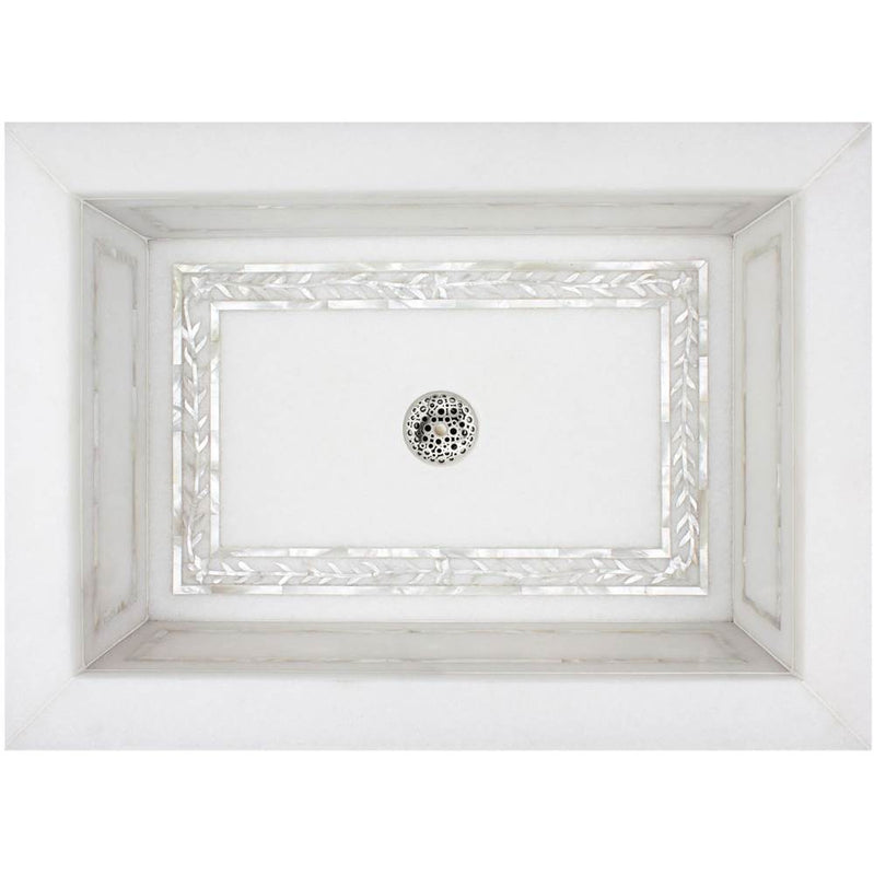 Linkasink MI09 W Floral Frame Mother Of Pearl Inlay - Drop-In - White Marble