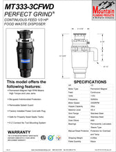 Load image into Gallery viewer, Mountain Plumbing MT333-3CFWD Perfect Grind Waste Disposer Continuous Feed 3-Bolt Mount 1/3 HP